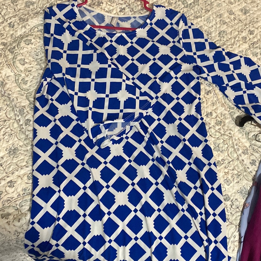 Size large royal and white print business casual dress